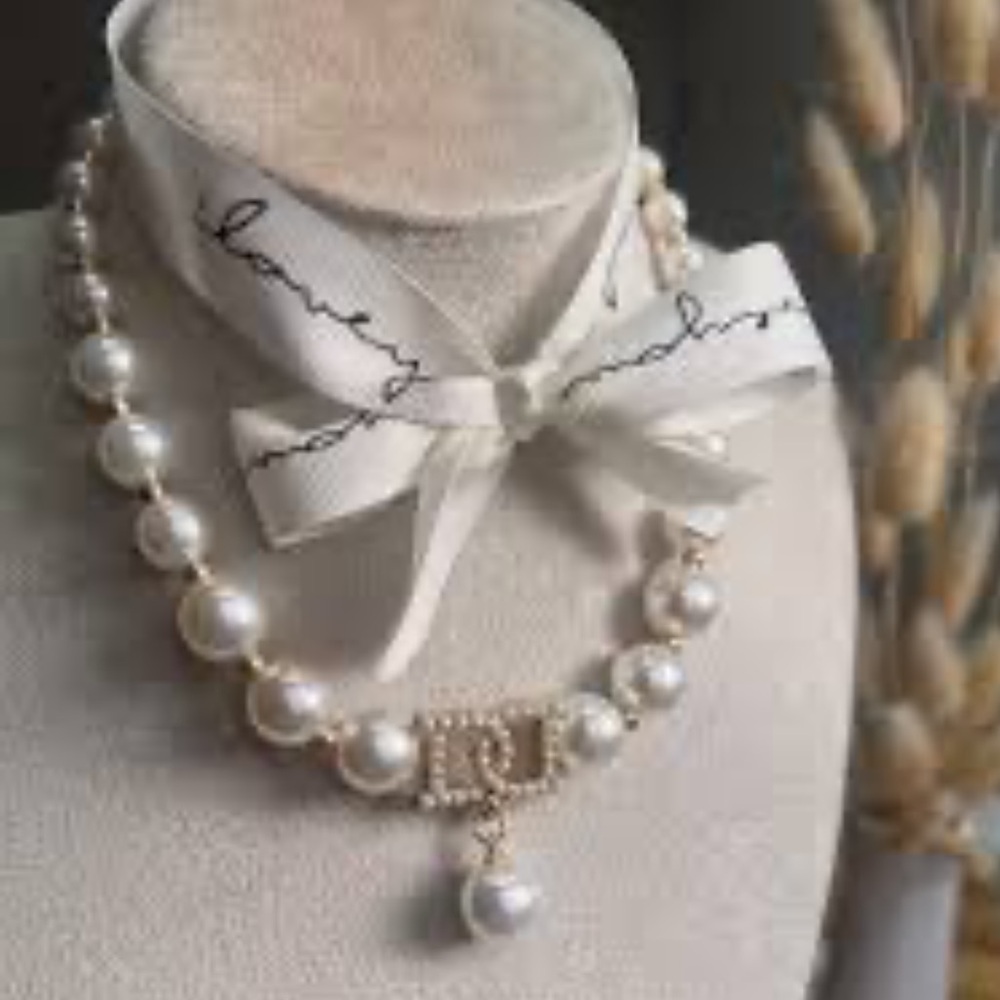 Luxury Mother of Pearl Monogram Necklace, NEW